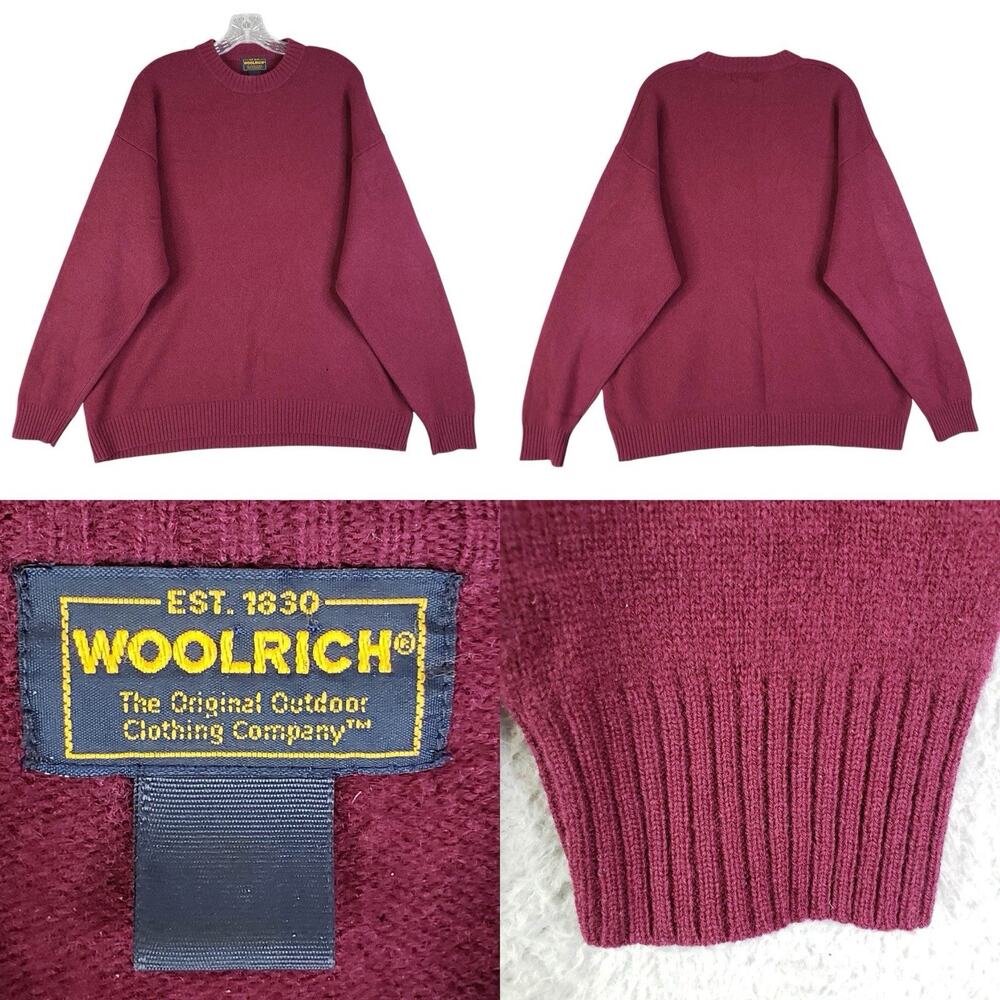 Vintage Woolrich Sweater Wool Knit Burgundy Crewneck Mens Size Large
